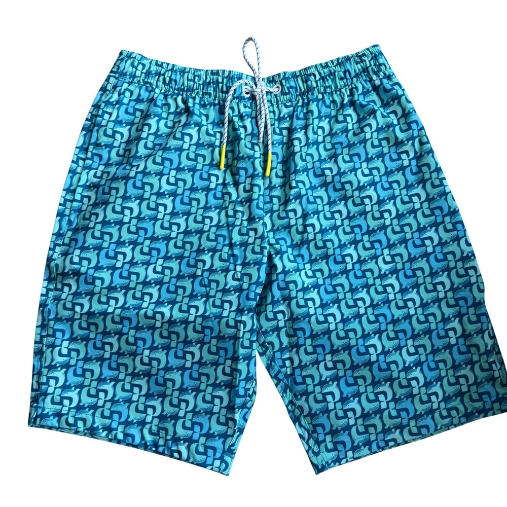 Bonobos Swim Trunks Teal Blue Whale Print Geometric 9 Inch Inseam Mens Size XS